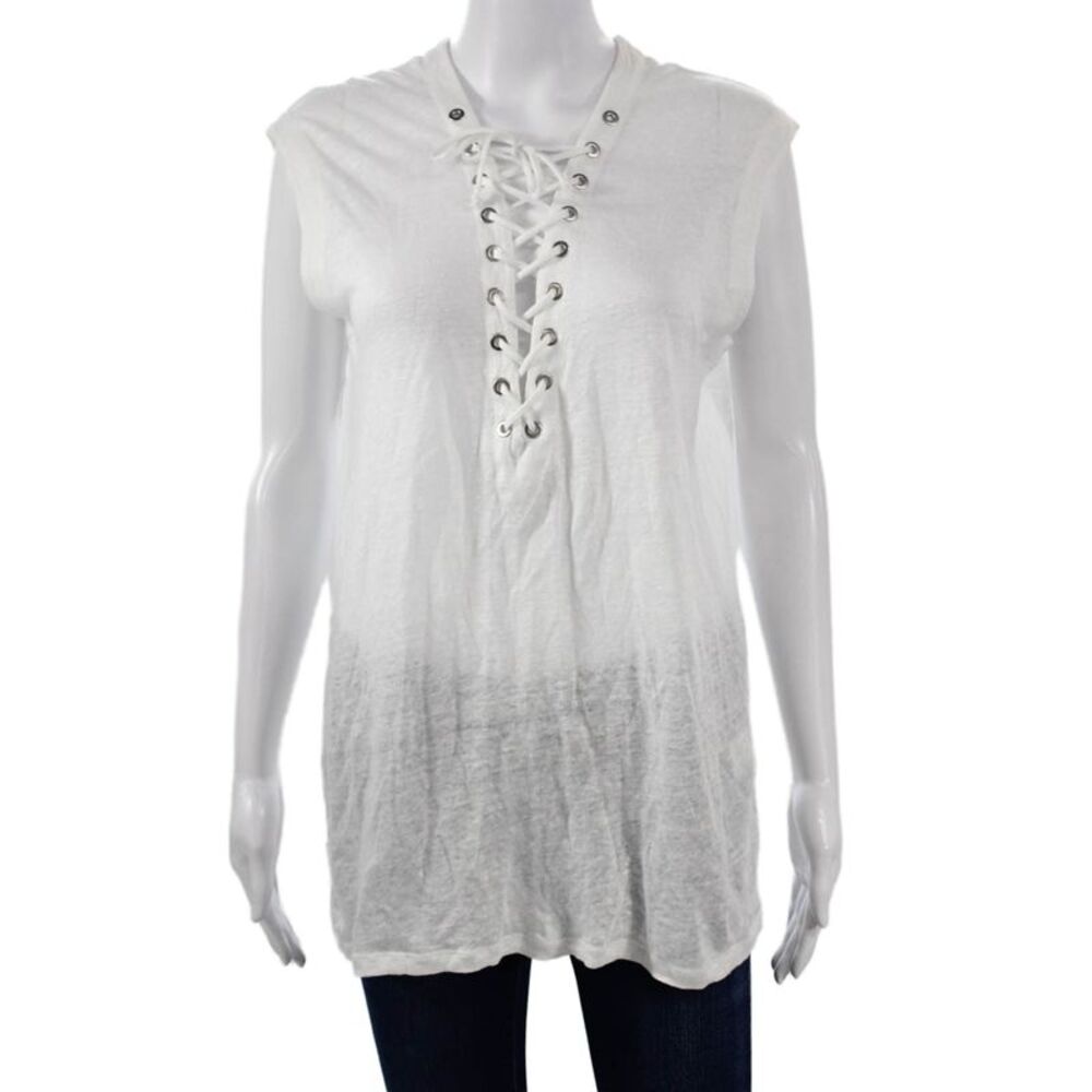 IRO Womens White Linen Lace-Up Sleeveless Tank Bohemian Solid Size L